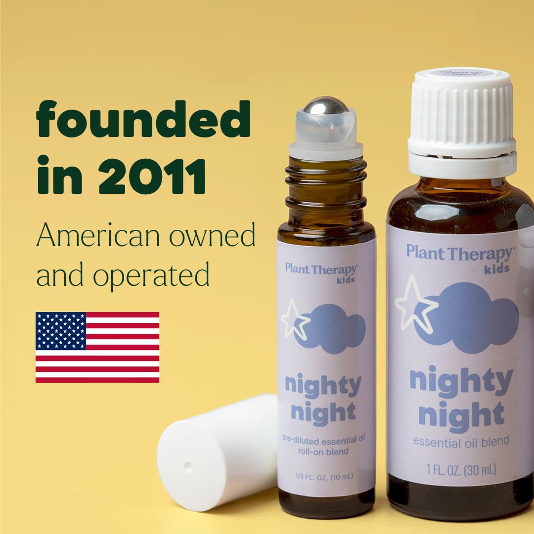 Plant Therapy Kids Nighty Night Essential Oil Blend for Sleep, 10 mL (1/3 oz), Pre-Diluted Roll-On for Convenience, Support a Restful Night's Sleep