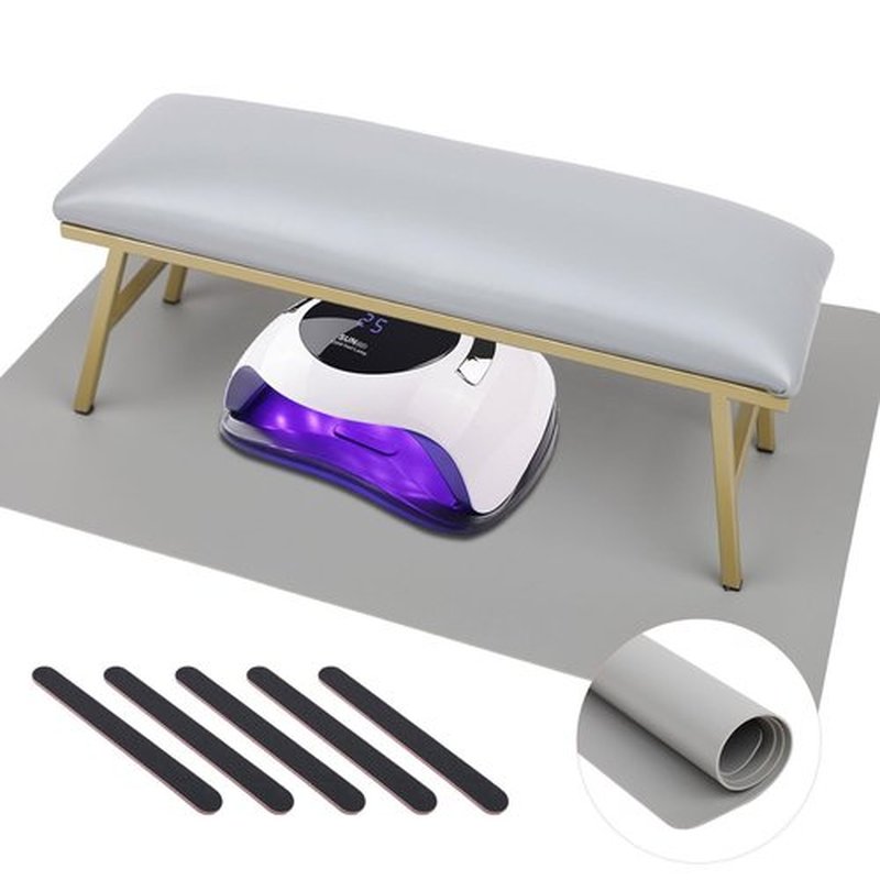 Arm Rest for Nails Tech with Nail Table Mat,Microfiber Leather Nail Hand Rest, No Installation Required Manicure Hand Rest Stand Nail Art Accessories Tool for Nails Tech(Gray)