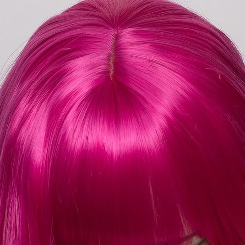 WGPFWIG Women's Hot Pink Wig 22''Long Curly Wavy Wig Shoulder Length Flat Bangs Wig For Women Girl Cosplay Party Halloween Wig Cap Included (22''Hot Pink)