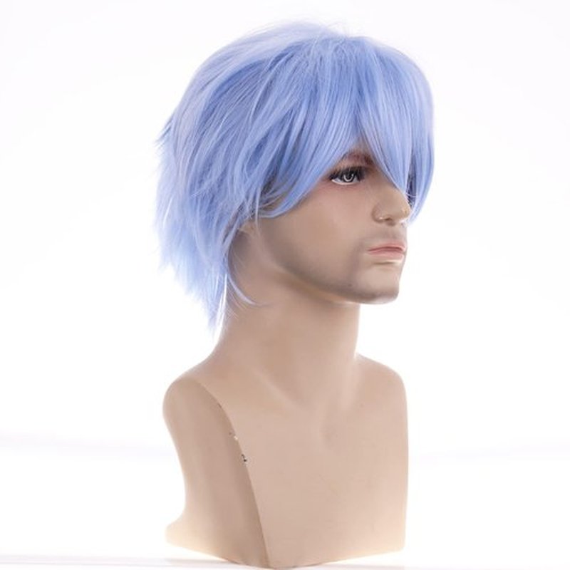 RightOn 12 Inches Blue Wig Short Wig Light Blue Cosplay Wig for Costume Party and Dress Up Short Wig for Men and Women Halloween Wigs with Wig Cap