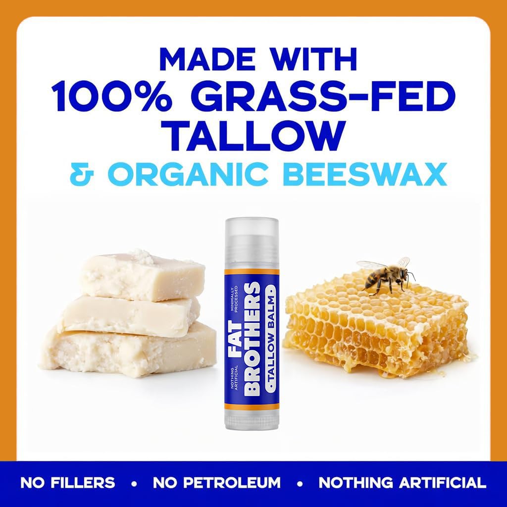 Natural Tallow Lip Balm – Grass Fed Beef Tallow + Organic Beeswax - Pure, Ultra-Moisturizing & Non-Greasy - for Dry Lips or Everyday Use - 4 Pack (Vanilla Citrus)