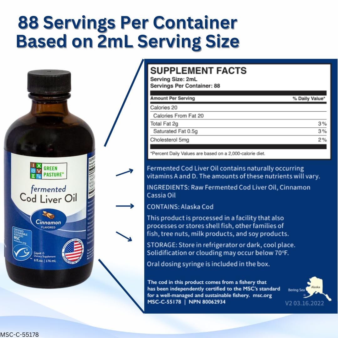 Green Pasture - Fermented Cod Liver Oil Liquid - 6 fl. oz. - Cinnamon