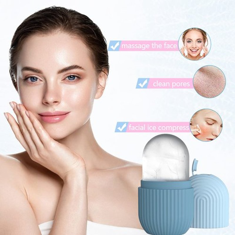 Joyeee Ice Face Roller, Reusable Silicone Mold Face Massage Eye Facial Beauty Skin Care Tools Apply Ice for Shrink Pores Anti Wrinkle Reduce Puffiness Improve Skin Elasticity, Striped, Light Blue