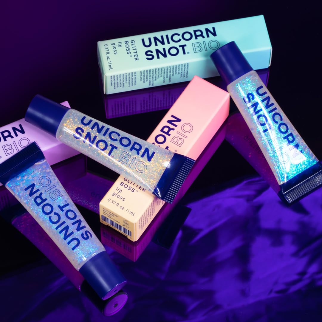 UNICORN SNOT Plant-Based Glitter Lip Gloss Gift Set | Sparkly and Shimmer Glitter Lips for Festivals, Raves, Anime Cosplay, Halloween Costume Makeup | Vegan & Cruelty Free 0.37 fl oz (3-Pack)