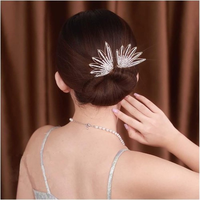 Ins Style Elegant Lazy Hair Curler, French Twist Hair Bun Maker, Lazy Flower Hairpin,Rhinestone Hand-Embroidered Flower Hair Accessory (2Pcs-Fish Tail+Wings)