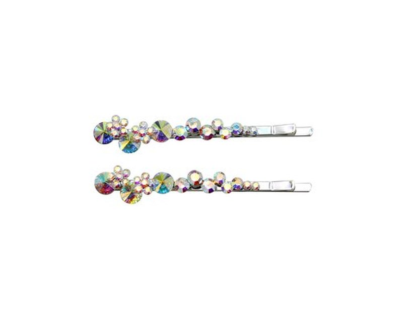 Faship A Pair Of AB Premium Rhinestone Crystal Floral Hair Clips Pins 2 Pcs