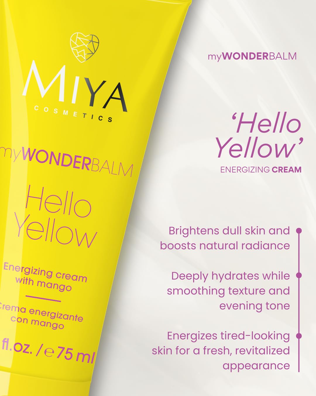 MIYA Cosmetics Mango Energizing Face Cream – Brightening & Hydrating Daily Moisturizer for Dull, Tired Skin, Vegan Formula – myWONDERBALM Hello Yellow – 2.5 oz