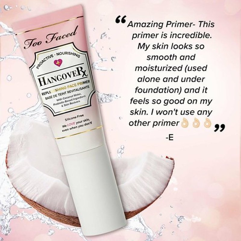 Too Faced Hangover Replenishing Face Primer | Hydrating + Dewy, 1.4 Ounce, Clear