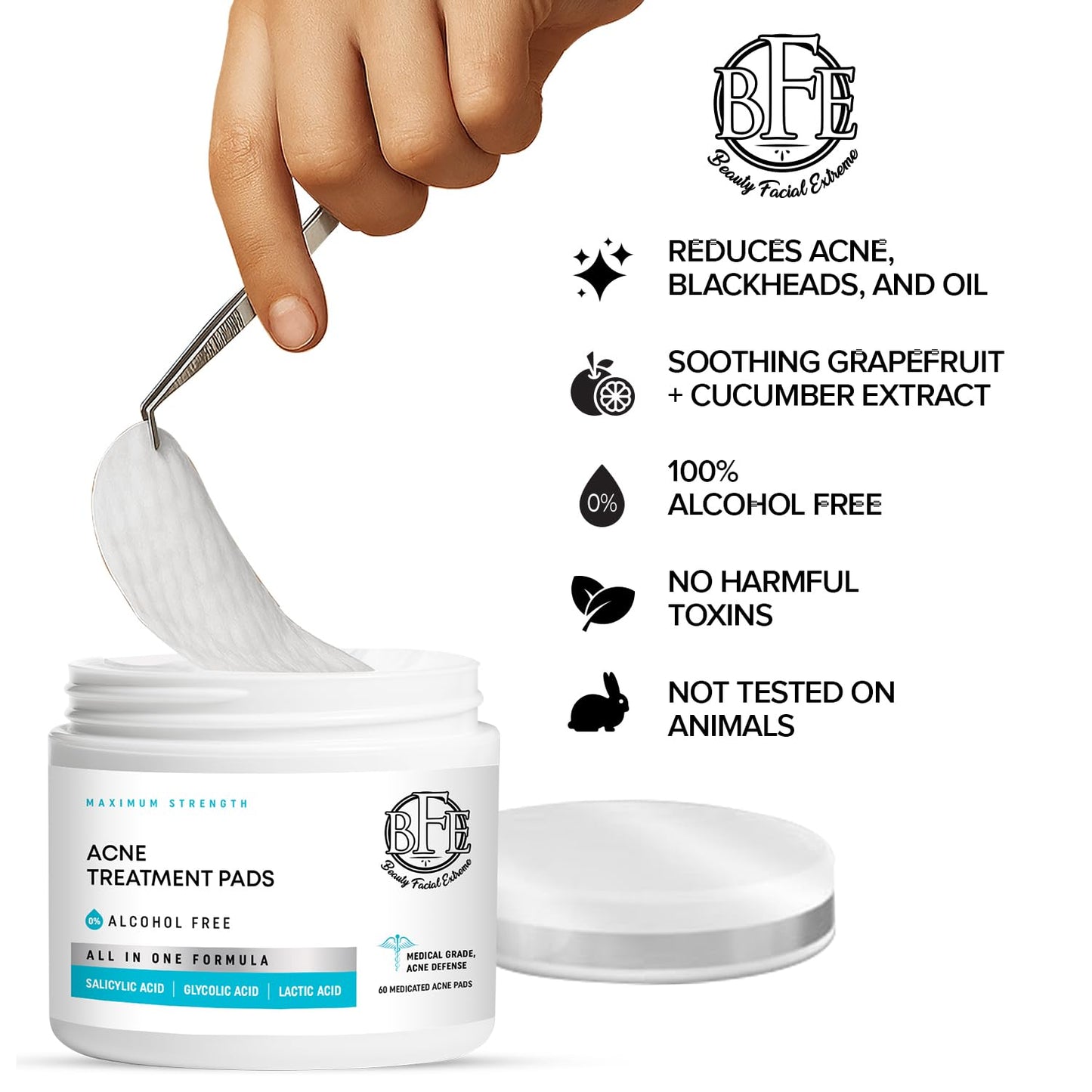 Acne Treatment Pads- Eliminates Cystic Breakouts, Oily Skin & Clogged Pores. Clear Pimple, Whitehead, Blackhead, Dark Spots & Improve Skin Texture.