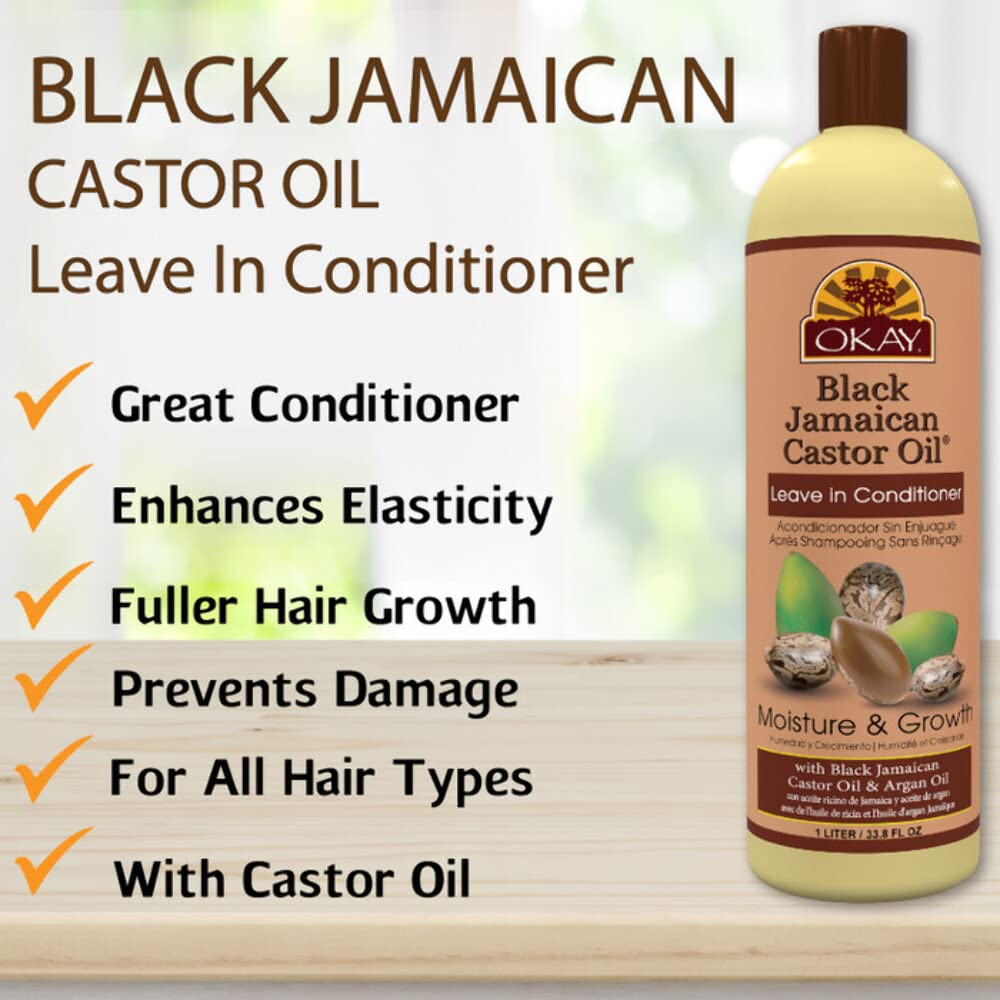 OKAY Black Jamaican Castor Oil Leave In Conditioner - Hair Moisturizer for Women and Men, Natural Hair Product Curly Grease for Smooth, Moisturized Feel - 33.8 oz (Pack of 1)