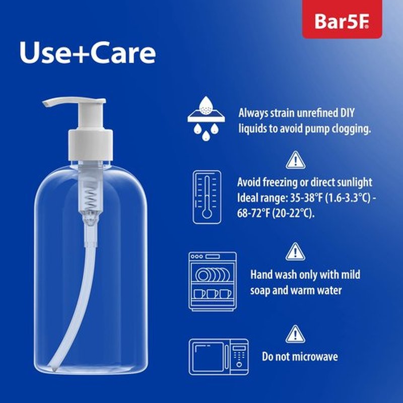 Bar5F 6-Pack Plastic Bottles with Pump Dispenser, 8.5 oz | Leak Proof, Empty, Clear Refillable, BPA Free for Body Wash, Moisturizer, Face Cream, Liquid Soap | Black & White Pumping Caps | Set of Bulk