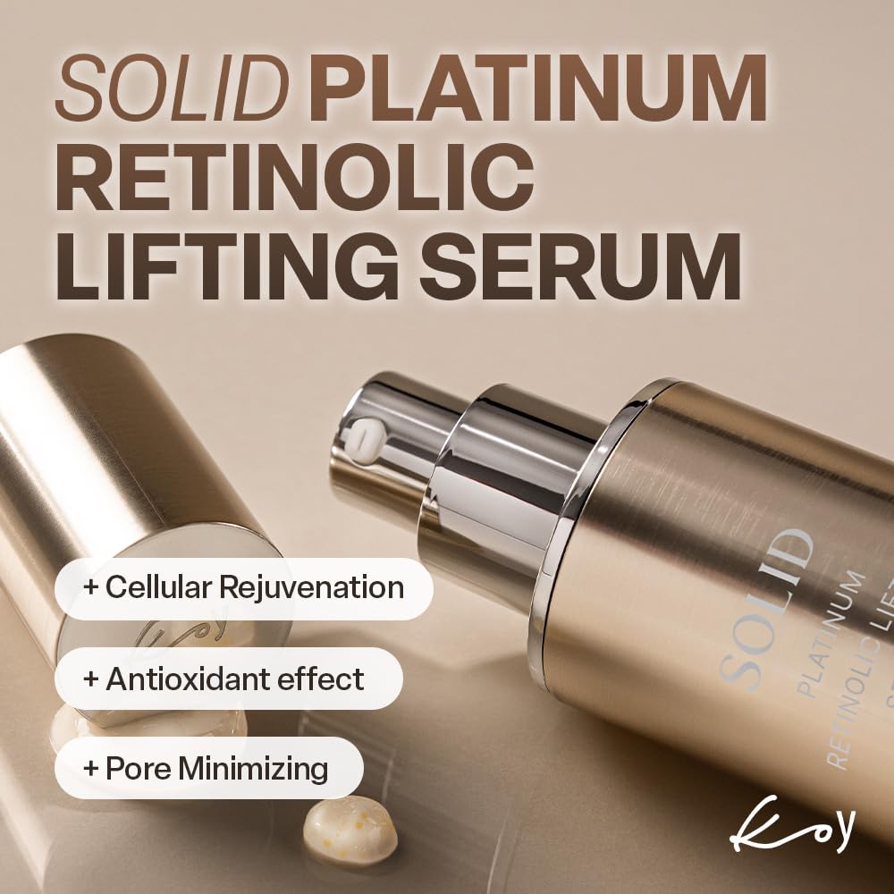 KOY Solid Platinum Retinolic Lifting Serum, Retinol, Novoretin, Vitamin Complex for Face Firming, Wrinkles and Fine Lines, Liposome Capsules for Smooth, Radiant Texture, 1.69 fl oz