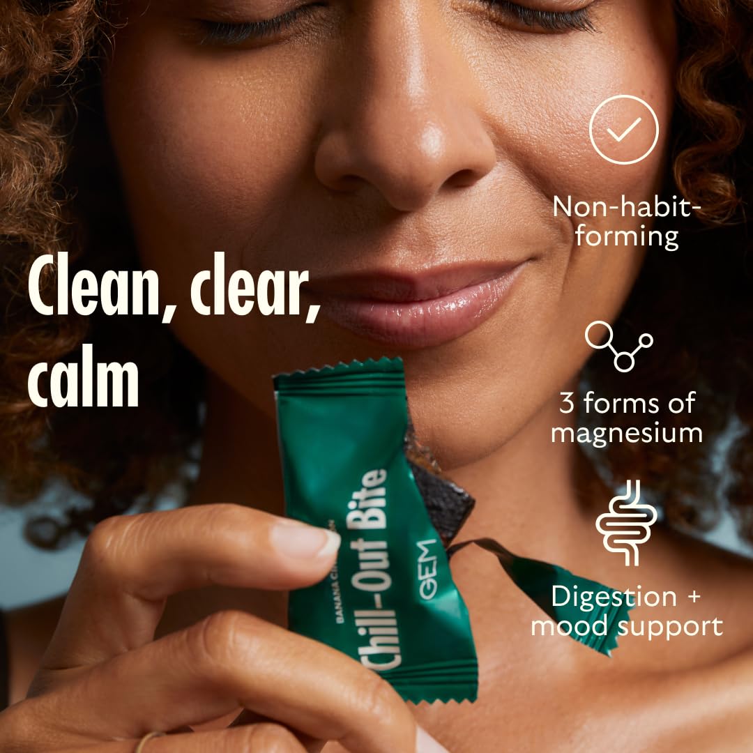 GEM Calm Bite | Supports Calm Mind & Clarity | Magnesium L-Threonate, Golden Chlorella, Lemon Balm | 50% of Your Daily Magnesium in One Bite | Gluten Free, Soy Free, Banana Cinnamon (7 Count)