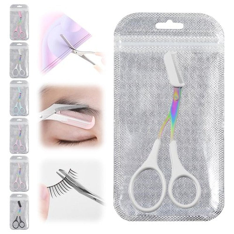 Eyebrow Trimmer Scissor, 2024 New Non-Slip Eyebrow Scissors with Comb, Eyebrow Trimmer for Women Men, Eye Brow Razors Eyebrow Cutter Eye Brow Shaper Trimming Scissors Makeup Tool (White)
