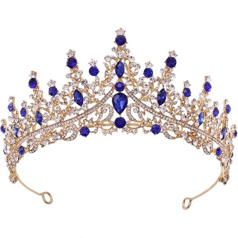 Yovic Baroque Wedding Crowns Rhinestone Bridal Crown and Tiara Crystal Bride Crown Prom Costume Party Hair Accessories for Women and Girls (Blue)