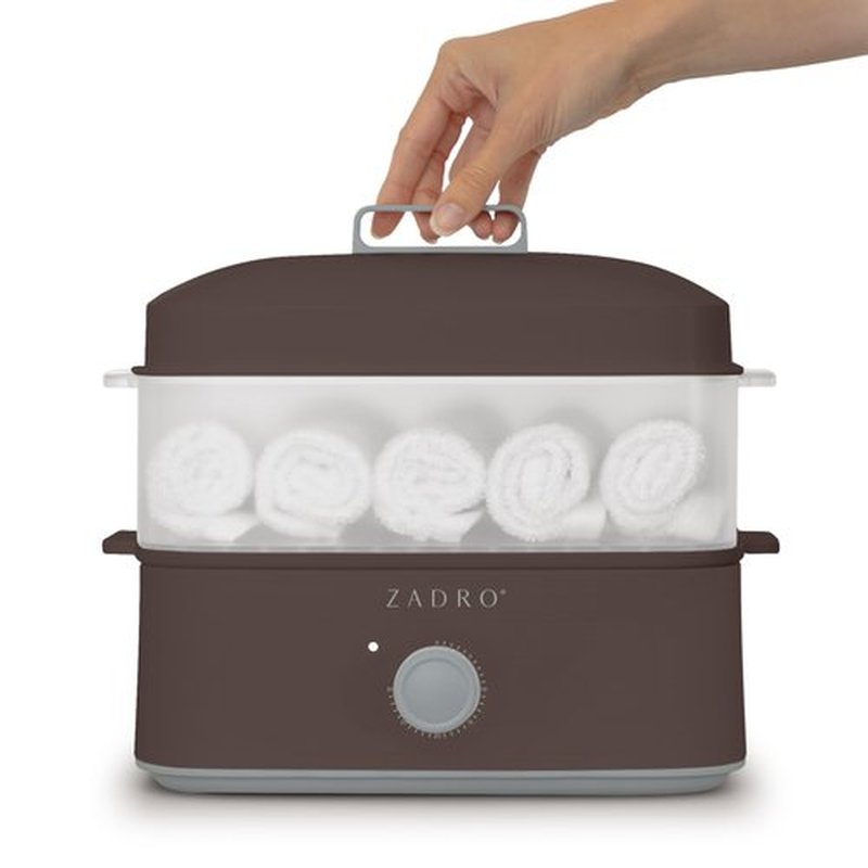 Zadro Towel Steamer with Tongs, 850W Heater, 8L Tray, 1.7L Tank, 30-min Timer for Facials, Manicures, Pedicures, Shaving (13"x12", 120V/850W, 8L, Chocolate)