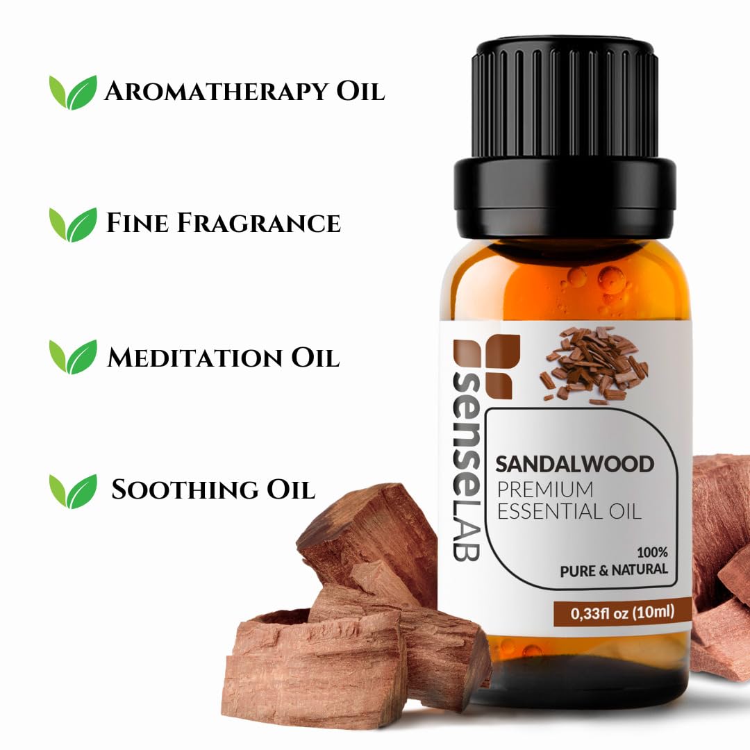 SenseLAB Indian Sandalwood Essential Oil - Wellness and Relaxation - Fragrance Oil - 100% Pure Extract Therapeutic Grade Sandalwood Oil for Aromatherapy Diffuser (10 ml)