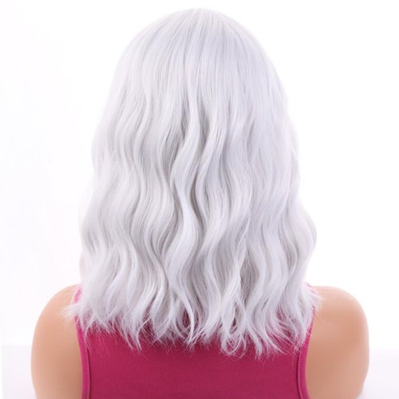 BERON 14 Inches Silver Wig Short Curly Wig Women Girl's Synthetic Wig Silver White Wig with Bangs Wig Cap Included