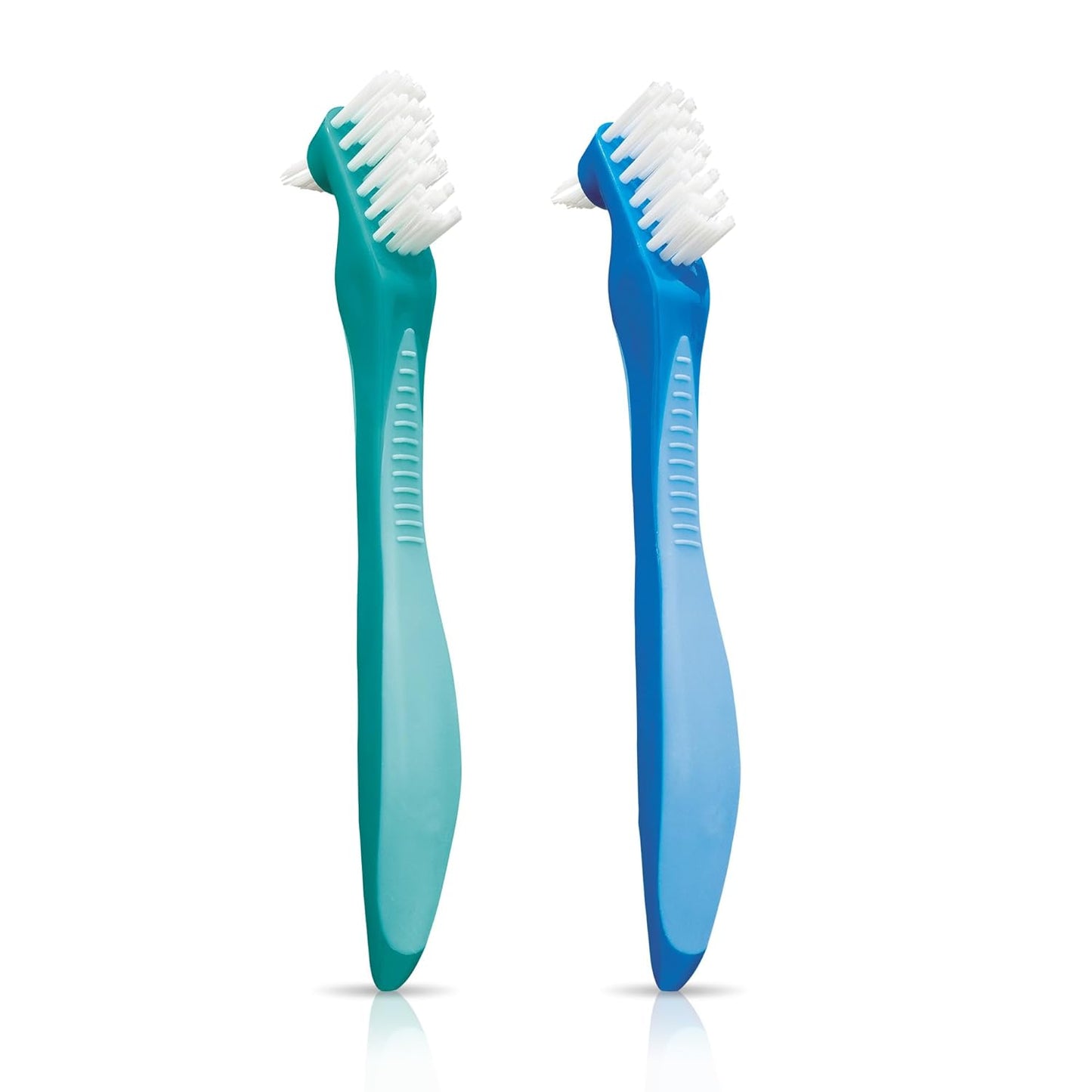 GUM Denture Brush - Dual Headed Hard Bristle Toothbrush for Dentures & Acrylic Retainers - Dentist Recommended Denture Cleaner 1ct (Pack of 6)