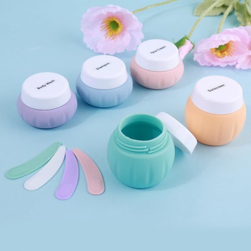 Travel Containers for Toiletries, GLAMFIELDS TSA Approved 2Pcs 1.7oz+3Pcs 1oz Travel Size Silicone Jars BPA Free, Leak-proof Travel Essentials with Lid for Cosmetic Face Hand Body Cream Orange (5Pack)