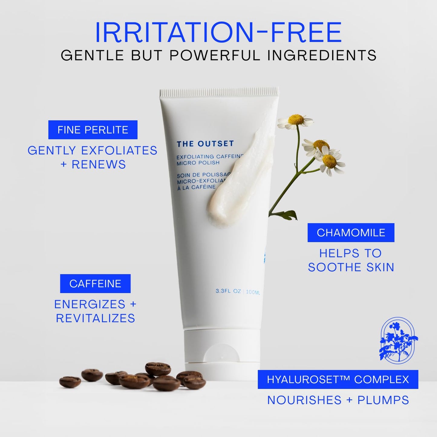 The Outset Exfoliating Caffeine Micro Polish, Brightening, Smoothing & Awakening Physical Face Scrub, Gentle, Fragrance-Free, Clean, Vegan & Gluten-Free Daily Skincare - 3.3 fl oz