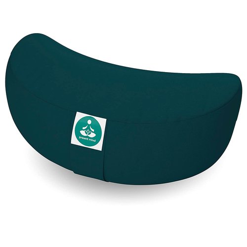 Present Mind (Height 6”) Half Moon Zafu Yoga Bolster for Gymnastic & Meditation Made in EU with Multiple Colors – 100% Natural Cotton Crescent Yoga Meditation pillow Buckwheat with Washable Covers