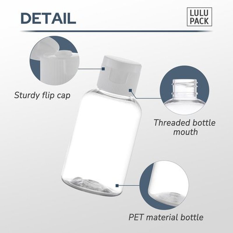 Lulupack Travel Bottles for Toiletries, 50ml/1.6oz Plastic Small Travel Size Containers for Shampoo (9pcs, White Caps)
