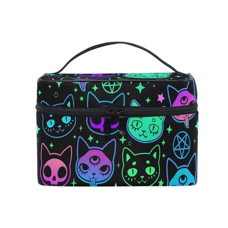 Cosmetic Bag Rainbow Cat Witchcraft Moon Star Travel Makeup Organizer Bag Portable Train Case for Women Girls