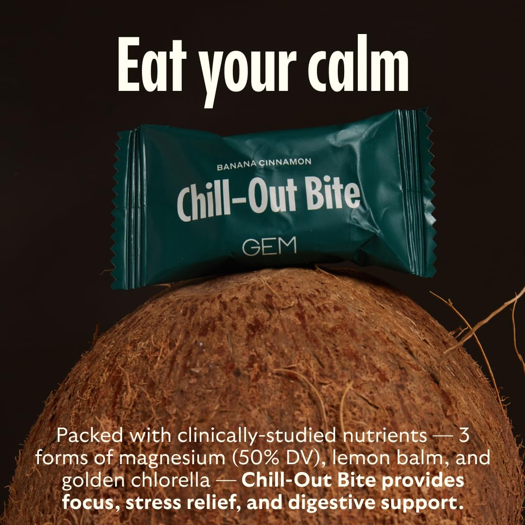 GEM Calm Bite | Supports Calm Mind & Clarity | Magnesium L-Threonate, Golden Chlorella, Lemon Balm | 50% of Your Daily Magnesium in One Bite | Gluten Free, Soy Free, Banana Cinnamon (7 Count)