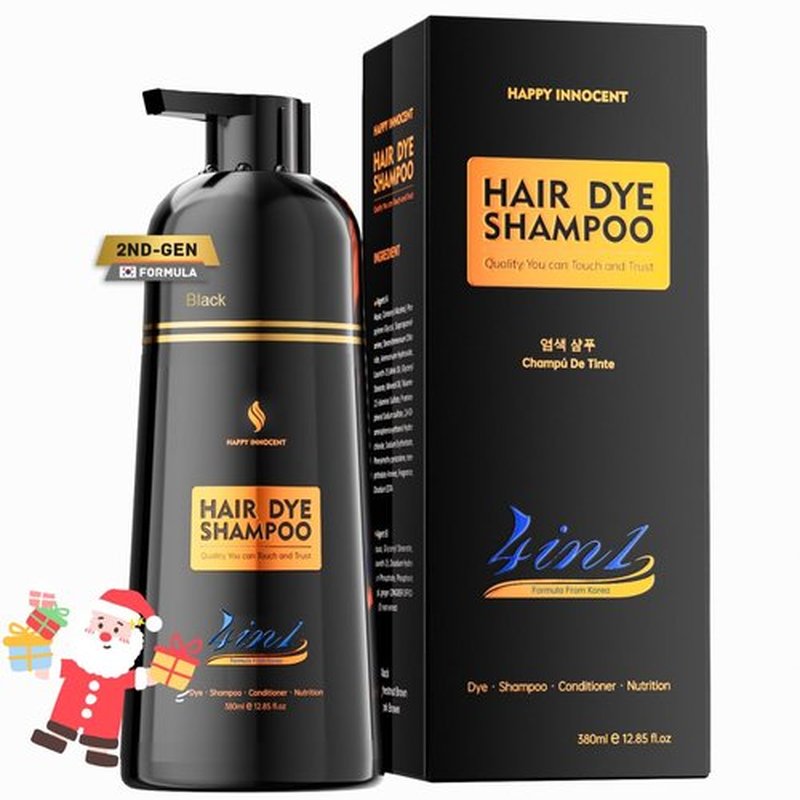 Happy Innocent Hair Color Shampoo for Gray Hair-Black Hair Dye Shampoo,4 In 1 Easy to use Natural&Long Lasting Looking Ammonia Free