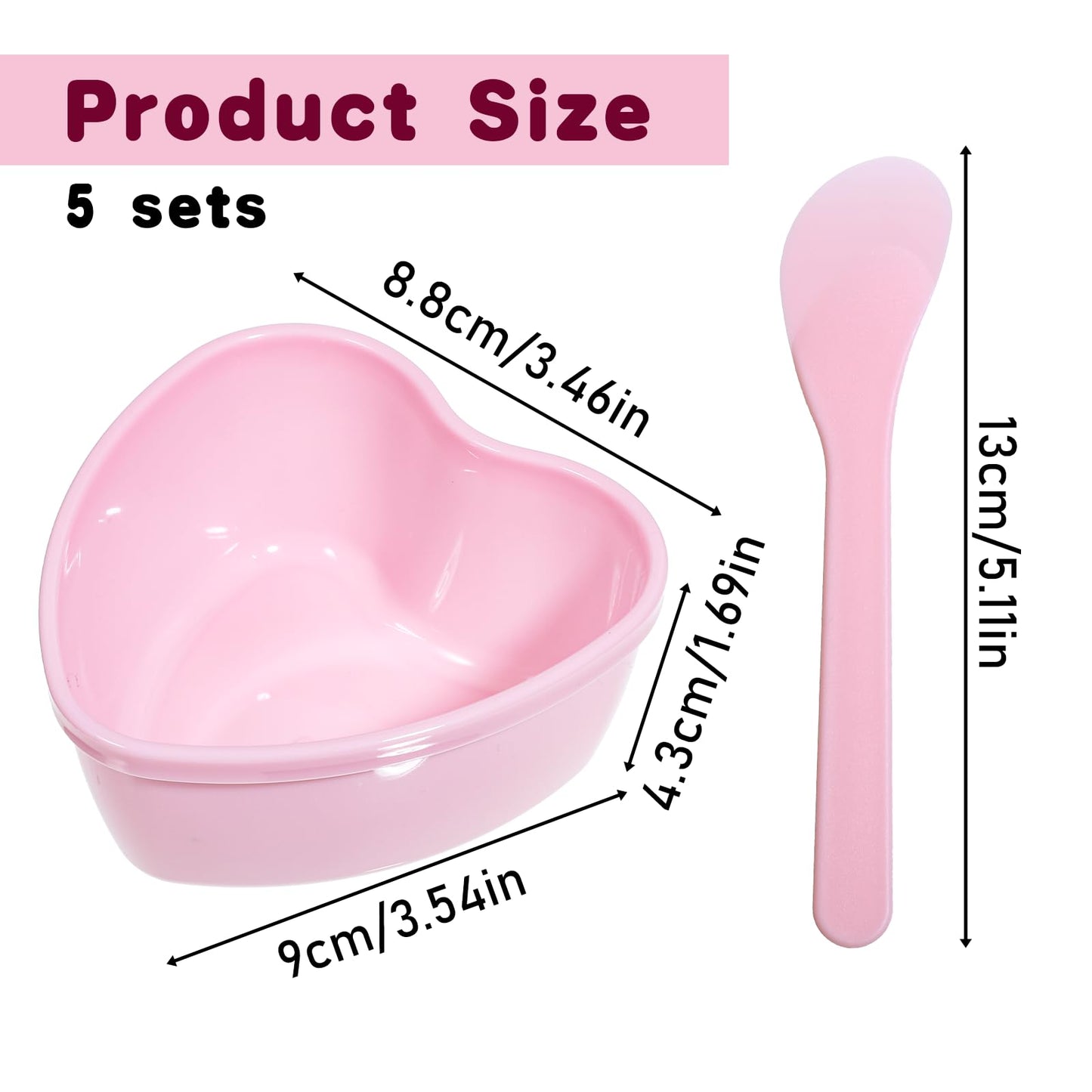 5 Sets Facial Mask Mixing Bowls Set with Stirring Spatula for Estheticians Plastic Heart Shaped Facemask Bowl Professional Mixing Tool Kit for Facial Mask, Mud Masks and Other Skincare Products, Pink