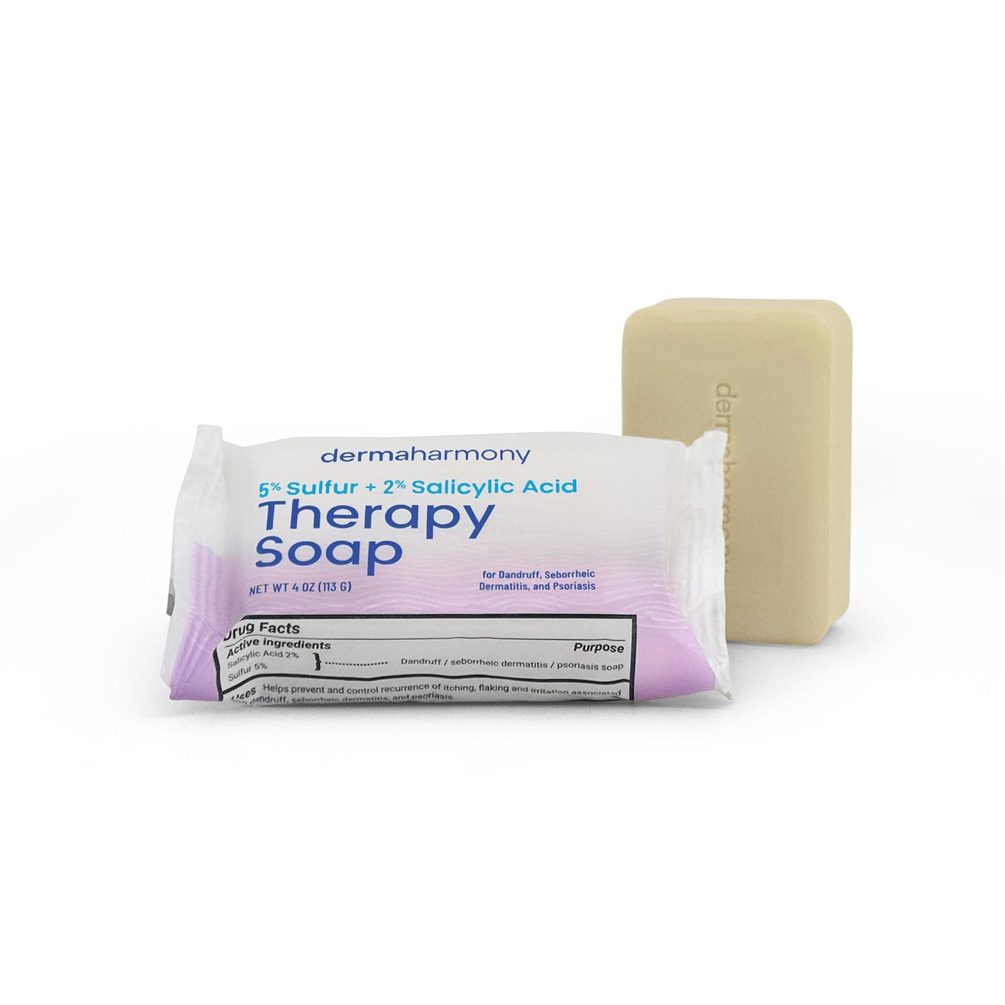 Dermaharmony 5% Sulfur 2% Salicylic Acid Bar Soap 4 oz – Crafted for those with Seborrehic Dermatitis, Dandruff, and Psoriasis (1 Bar)