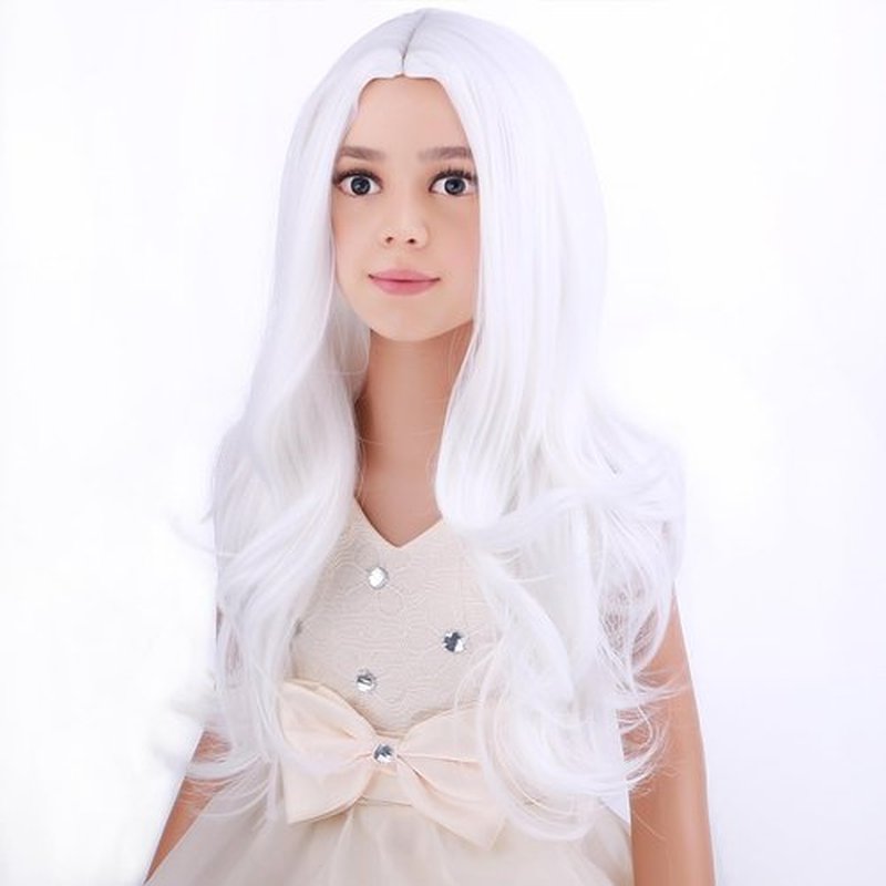 PATTNIUM Child Kids White Wig Long Wavy White Wig for Kids Girls Long Sythetic Wig with Wig Cap