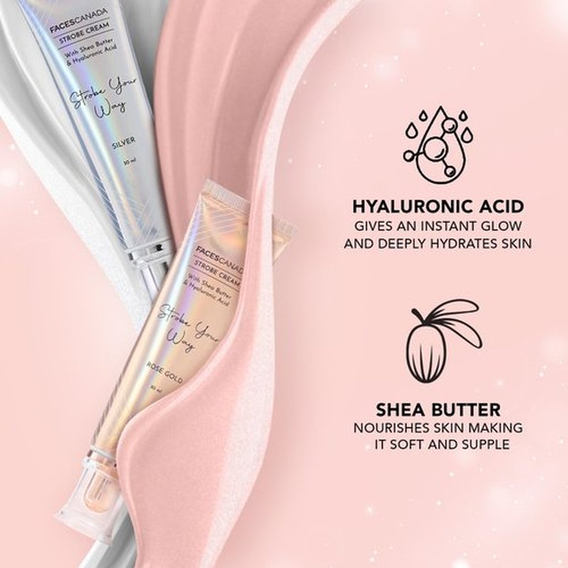 FACE'S CANADA Strobe Cream | Primer + Highlighter + Moisturizer | Shea Butter & Intense Hydration Flawless Radiant Dewy Skin For Illuminating & Glowing Makeup Base - Rose Gold, 30g (1.05 Oz)