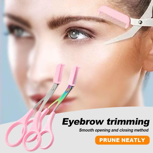 Eyebrow Trimmer Scissor, 2025 New Eyebrow Scissors with Comb, Non-Slip Stainless Steel Eyebrow Trimming Scissors, Eyebrow Cutter Hair Removal Eyebrow Scissors Makeup Tool for Women Men (3Pcs b)