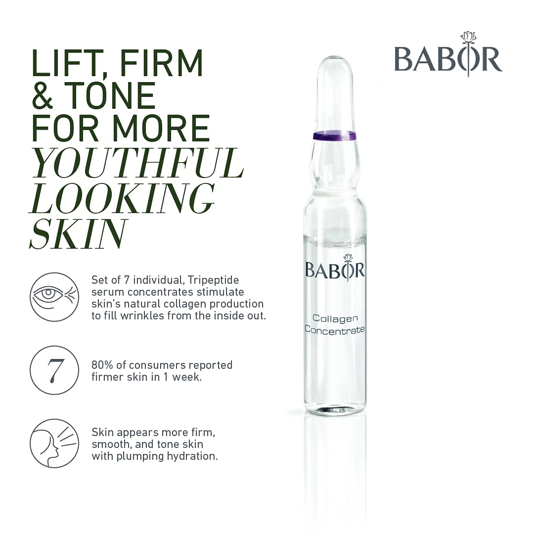 BABOR Collagen Concentrate Ampoule Serum Concentrate, with Tripeptides, Biosaccharides, Aloe Vera, to Firm and Plump, Vegan
