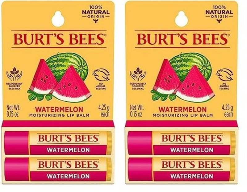 Burt's Bees Lip Balm Easter Basket Stuffers - Watermelon, Lip Moisturizer With Responsibly Sourced Beeswax, Tint-Free, Natural Conditioning Lip Treatment, 2 Tubes, 0.15 oz. (Pack of 2)