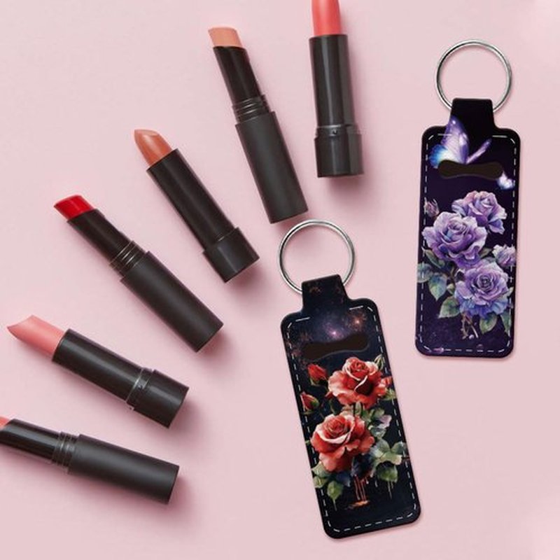OLYCRAFT 2pcs Lipstick Holder Keychain Roses Butterfly Lip Balm Holders Elastic Diving Fabric Lipstick Keychains Portable Lipstick Holder Bags Lipstick Sleeve Key Ring Holder for Lipstick Chapstick