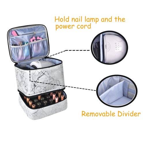 Quoyiyo Nail Polish Organizer Bag Nail Polish Organizer Bag,Double-Layer Nail Polish Storage and Nail Dryer Case,Holds 30 Bottles, Double Layer Nail Polish Storage Bag for Nail Kit (15 ml)
