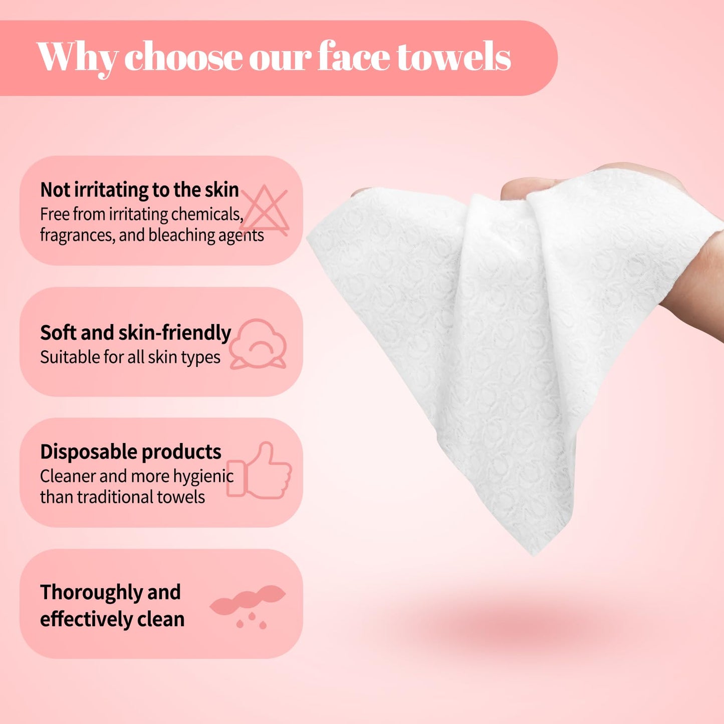 Face Towels Disposable, Clean Towels for Face, 7.8 Inch Soft Thick Lint-Free Disposable Face Towels, Makeup Remover Dry Wipes for Sensitive Skin, 100 Count