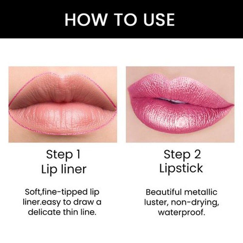 2 in 1 Rose Matte Lip Liner & Lipstick Combination, DNM Metallic Dual Ended Lipstick, Lip Liner, Lip Gloss, 24 Hour all Day Long-Lasting Waterproof Lipliners Pencil for Women Lip Makeup Gift Set 21#