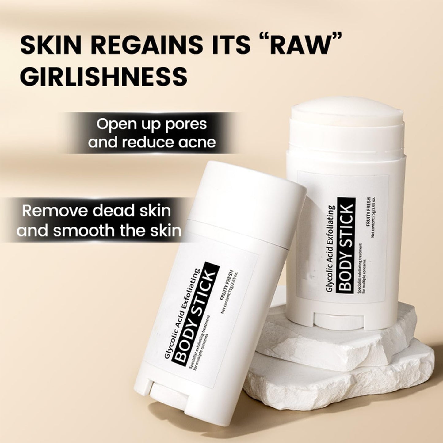 TUOSHITONG Glycolic Acid Exfoliating Body Stick,Exfoliating Lotion Stick,Smooths Rough Skin,Reduces the Appearance of Cellulite,Effect Radiant Skin,BodyCare Balm for Underarms,Legs,Body /2.65 Oz