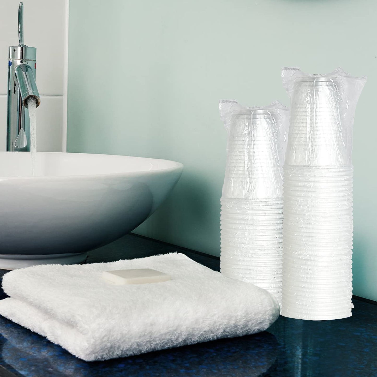 Vplus 500 Pack 9 OZ Clear Plastic Individually Wrapped PP Cups for Hotel
