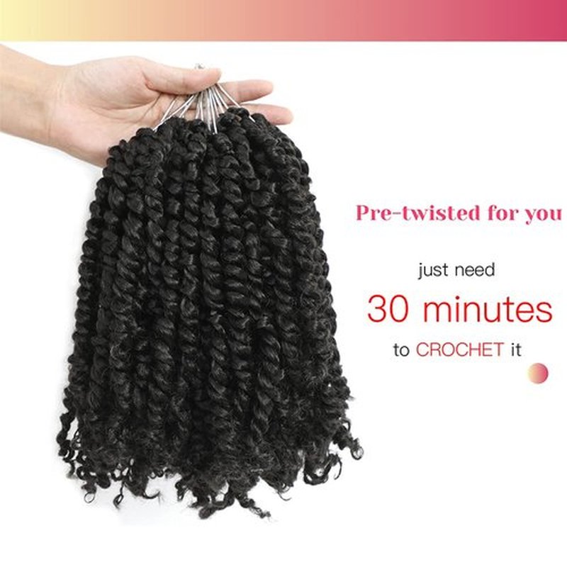 The BOHOBABE Pre-twisted Passion Twist Crochet Hair 10 Inch Short Pre-looped Crochet Passion Twist Braiding Hair 2 Packs (1#) 1#(Jet Black)