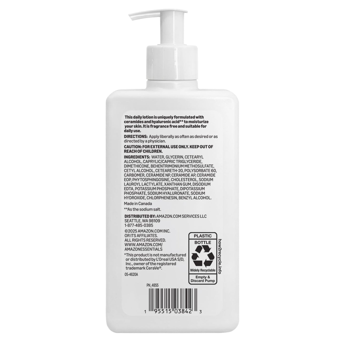 Amazon Essentials Daily Moisturizing Lotion for Face and Body, Fragrance Free, with Ceramides, 12 fl oz, 1-Pack