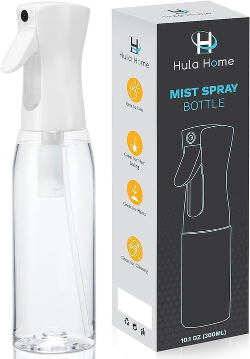 Hula Home Spray Bottle for Hair (20oz/590ml) - Powered by Flairosol® Spray Technology - Continuous Ultra Fine Mist Sprayer – For Hairstyling, Cleaning, Salons, Plants, Essential Oil & More - White