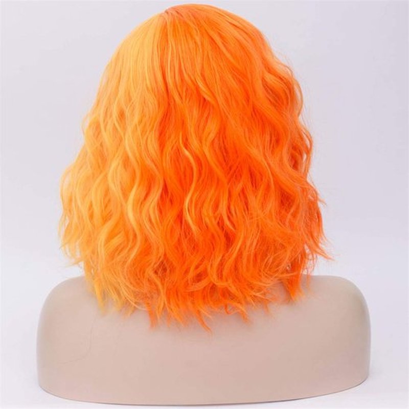 Cying Lin Short Bob Wavy Curly Wig Orange and Yellow Wig For Women Cosplay Halloween Wigs Heat Resistant Bob Party Wig Include Wig Cap (Orange and Yellow)