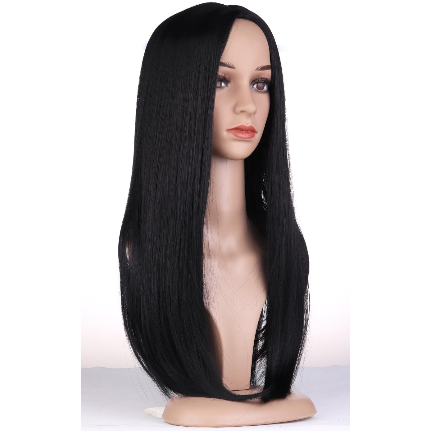 BERON Black Wigs Straight Long Wig Middle Part Women's Wig for Cosplay Halloween Party or Daily Use Wig Cap Included