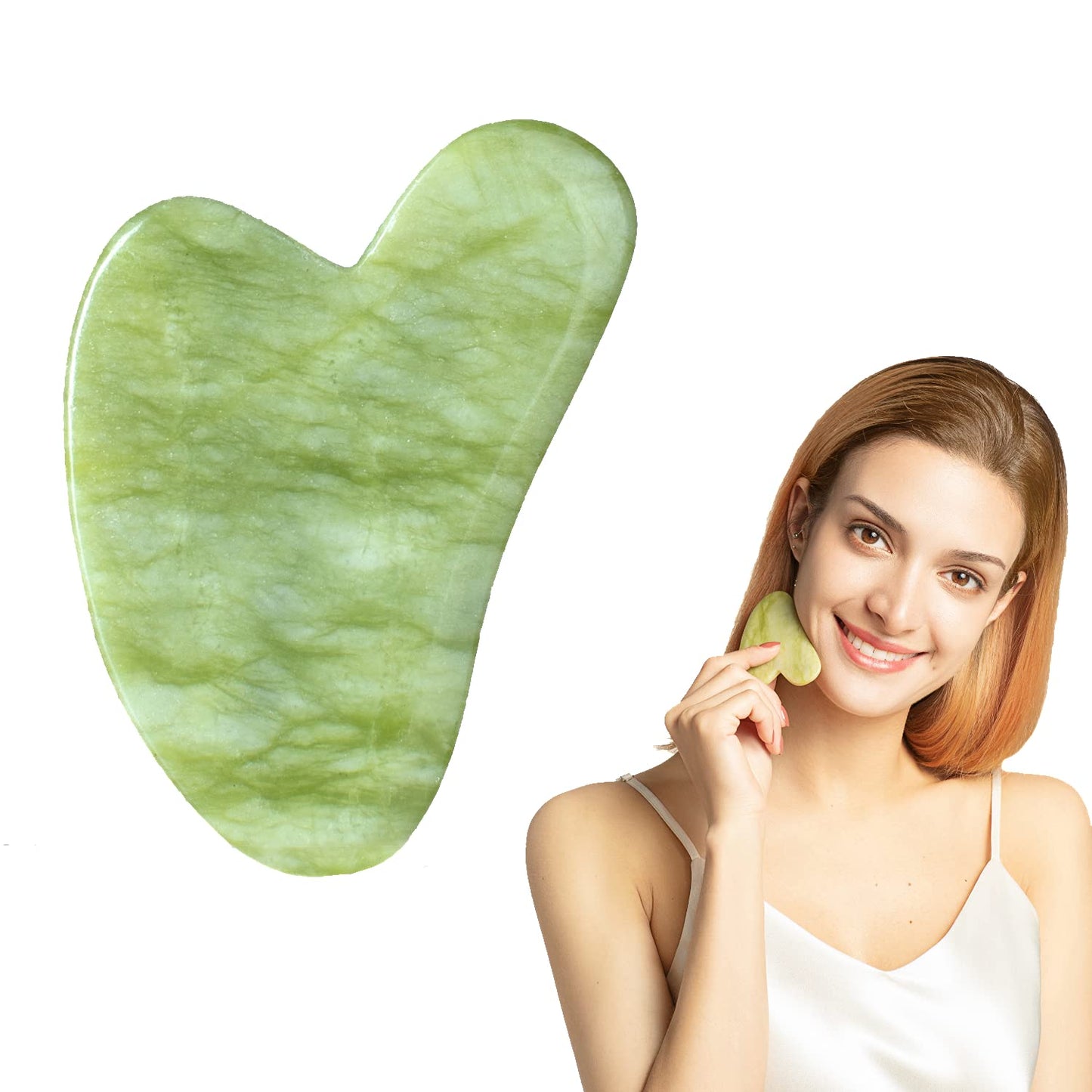 STARR-GIA Certified 100% Xiuyan Jade Gua Sha Massage Tool-Face Massager Reduces Puffiness-Gua Sha Facial Tools Promotes Blood Flow-Easy to Hold Face Sculpting Tool-Trigger Point Acupuncture