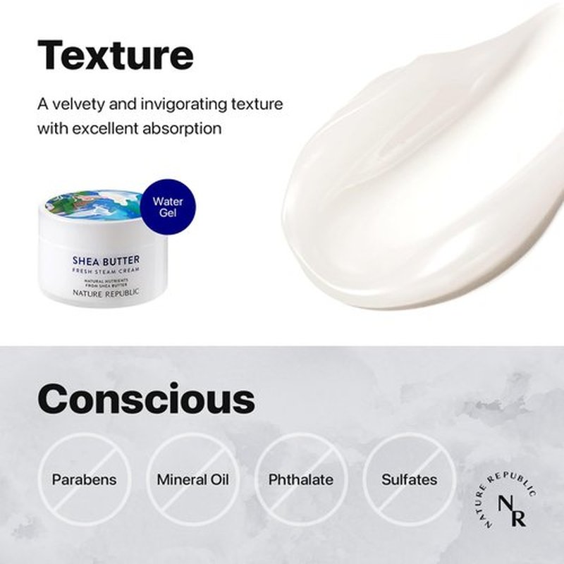 Nature Republic Shea Butter Steam Cream Fresh 100 ml / 3.38 fl. oz. Moisturizer, Facial Cream, Vitamin, Nourishing, Skincare, Sensitivity, Protective Barrier